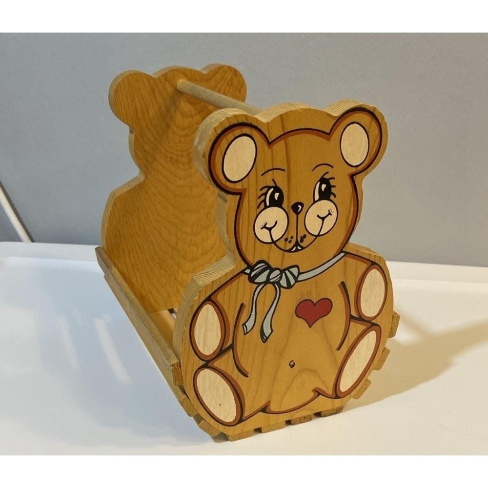 Vintage Wooden Slat Basket Teddy Bear‎ Design Country Cottage Core Kids Decor
